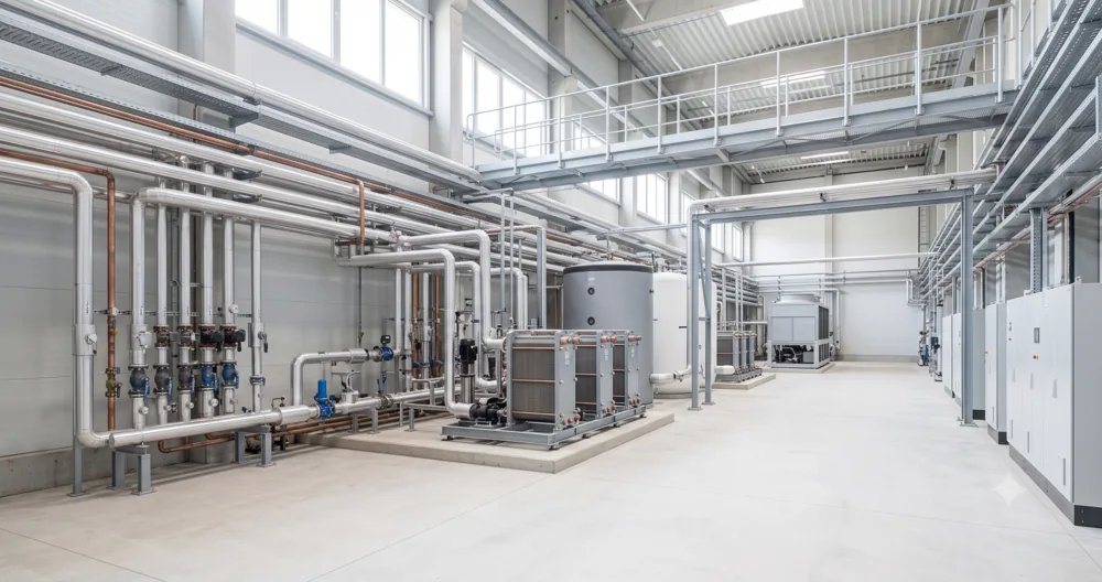 Commercial building plant room with pipework